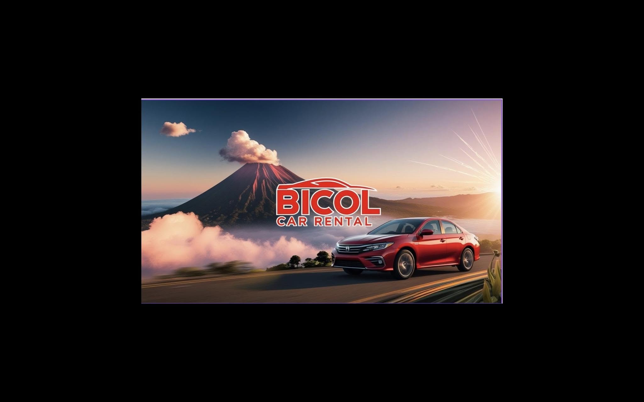 Gray Toyota SUV parked on a coastal road with Mayon Volcano in the background